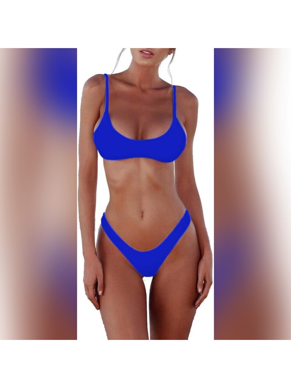 NWT SherryDC 2 Piece Solid Scoop Neck Push Up Brazilian Thong Swimsuit, M (4-6)